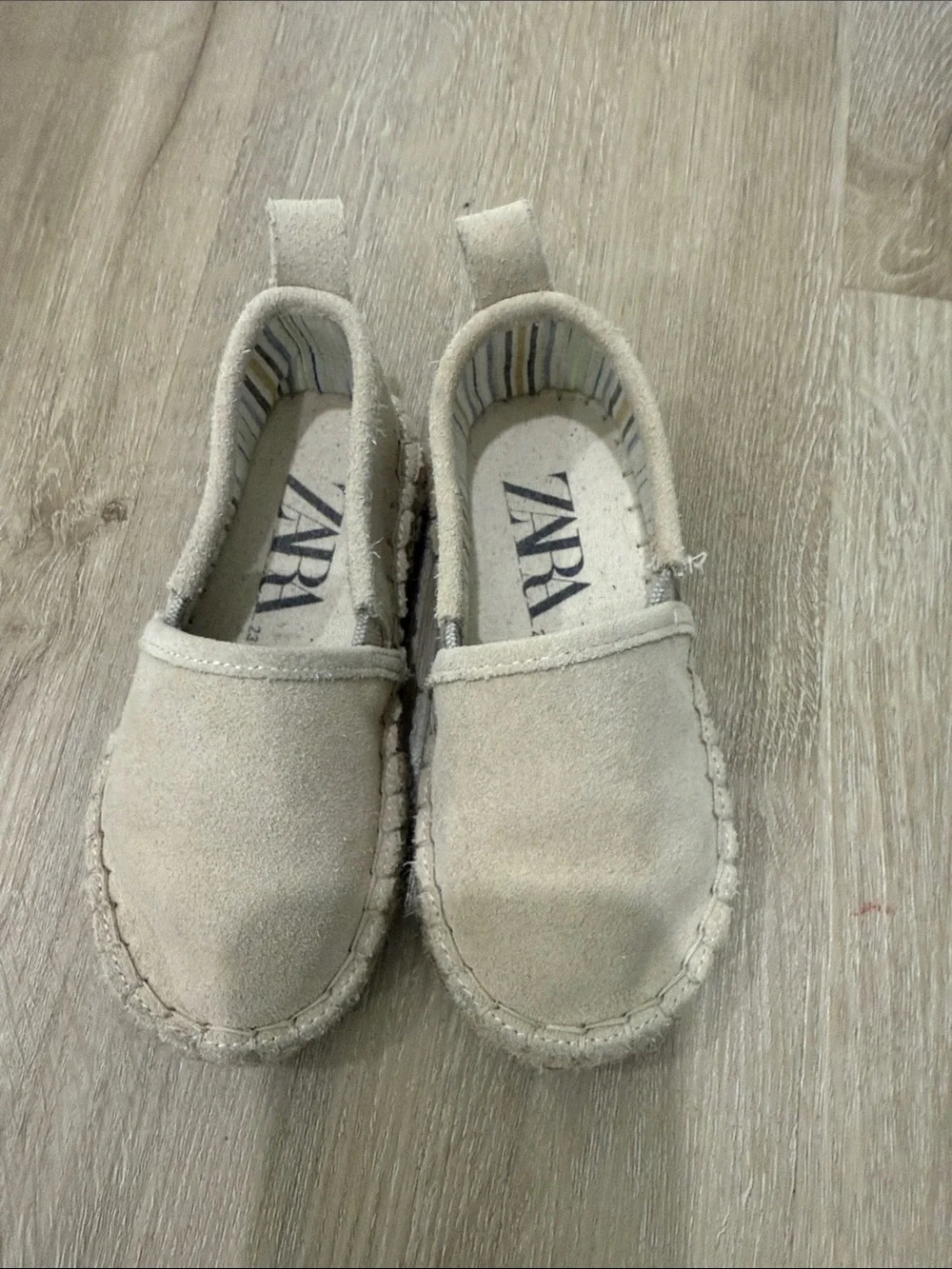 Zara Kids Cream Suede Slip-On Moccasins